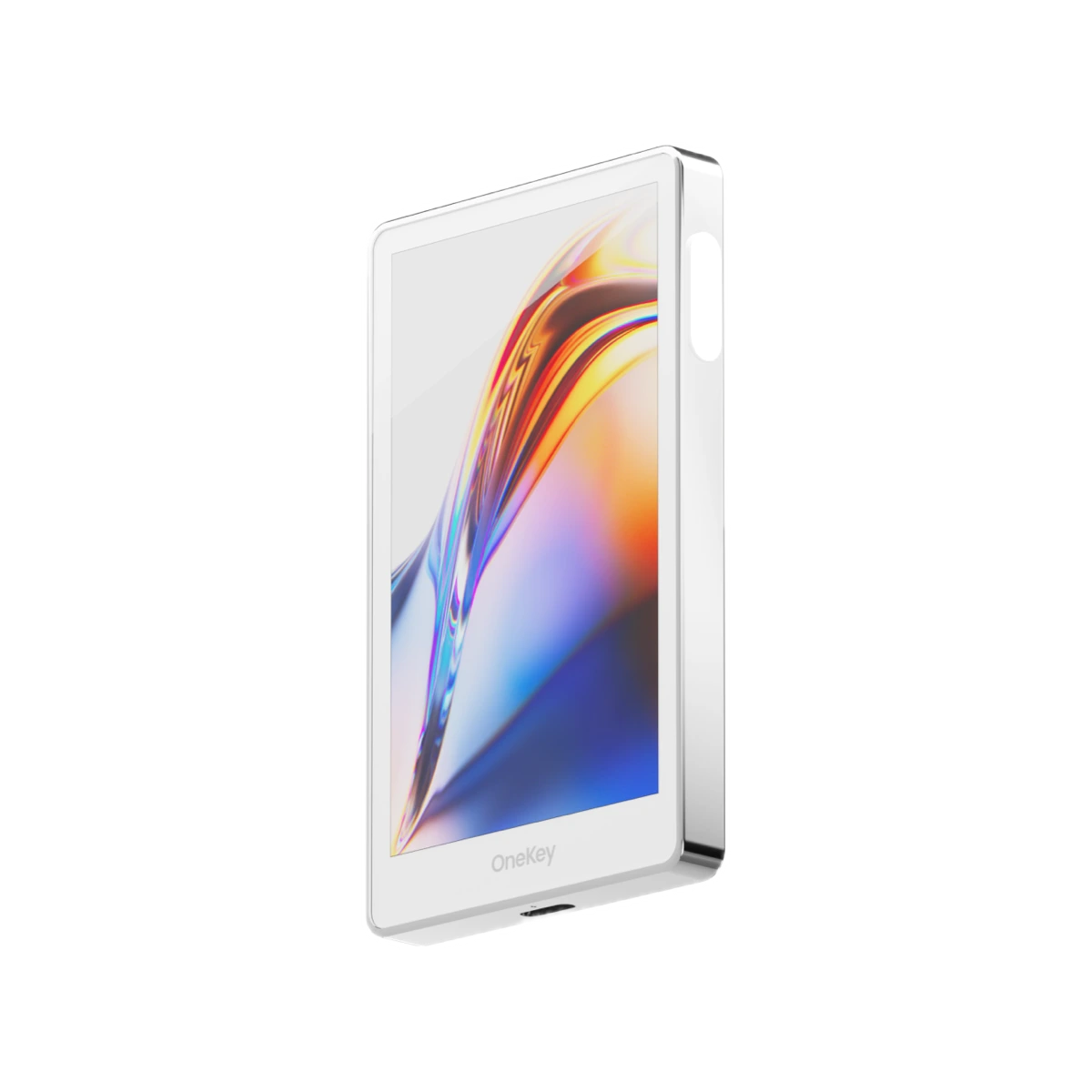 OneKey Pro hardware wallet in white, angled front view
